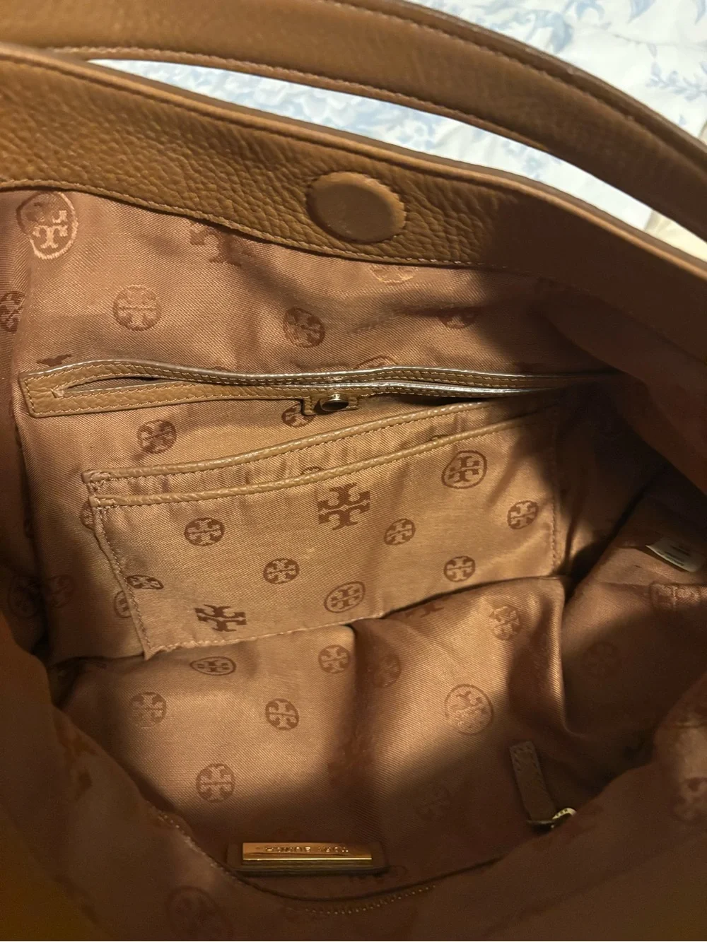 Tory Burch Cognac Pebbled Leather Shoulder Hobo